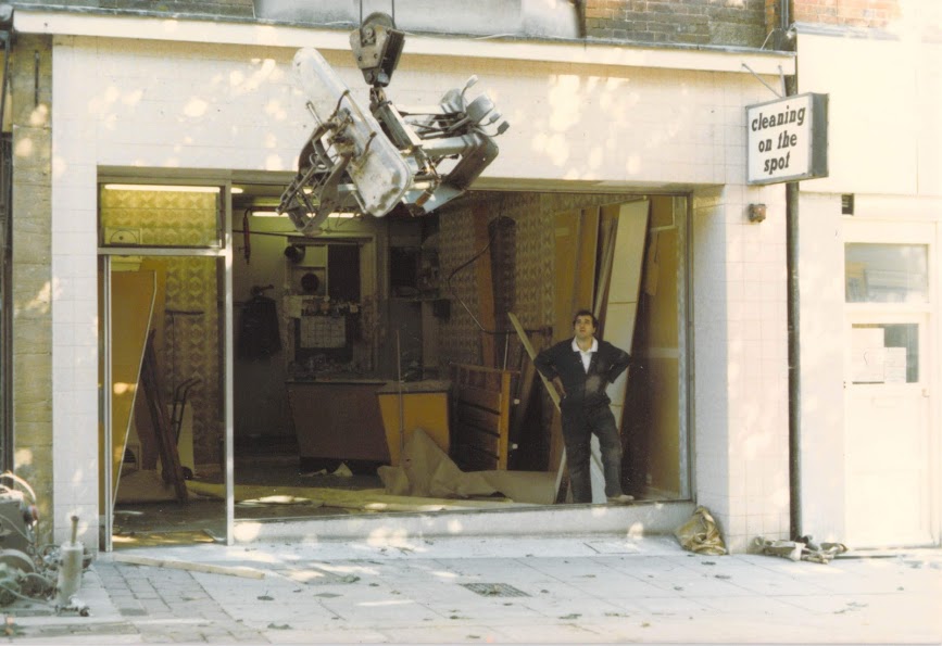Hoffman press removal from Puffin Cleaners, 33 Middle Street, Yeovil, 1980's.